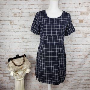 NWT Collective Concepts Sz L Navy Blue White Windowpane Check Short Sleeve Dress